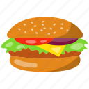 hamburger, meat, bun, cheese, sauce, vegetables, burger, savory