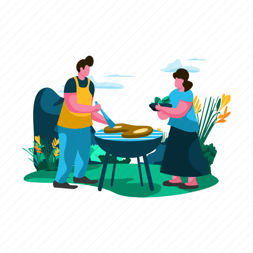 Father, child, barbecuing, backyard, dad, family, man illustration - Download on Iconfinder