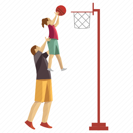 Basketball game, dad playing, father daughter, fatherhood, playing basketball illustration - Download on Iconfinder