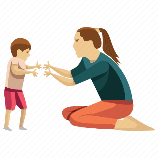 Child rearing, child walking, first steps, learning walk, motherhood illustration - Download on Iconfinder