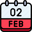 calendar, february, two, 2, date, monthly, time, and, month, schedule
