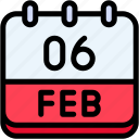 calendar, february, six, date, monthly, time, and, month, schedule