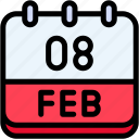 calendar, february, eight, date, monthly, time, and, month, schedule