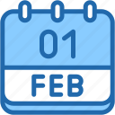 calendar, february, one, 1, date, monthly, time, month, schedule