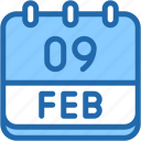 calendar, february, nine, date, monthly, time, and, month, schedule