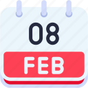 calendar, february, eight, date, monthly, time, and, month, schedule