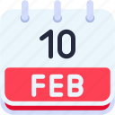 calendar, february, ten, date, monthly, time, and, month, schedule
