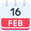calendar, february, sixteen, date, monthly, time, and, month, schedule