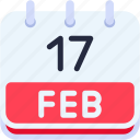 calendar, february, seventeen, date, monthly, time, and, month, schedule