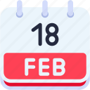 calendar, february, eighteen, date, monthly, time, and, month, schedule