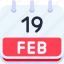calendar, february, nineteen, date, monthly, time, and, month, schedule 