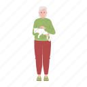 senior woman, woman cuddling cat, grandmother, cheerful woman