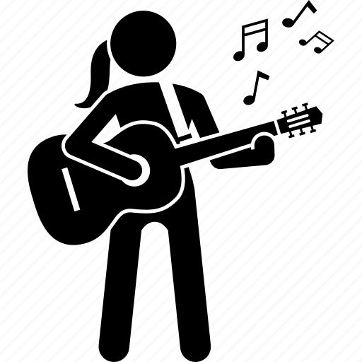 Female, girl, guitar, playing, standing, strap, woman icon - Download on Iconfinder
