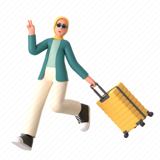 Holiday, travel, traveling, luggage, baggage, female, muslim 3D illustration - Download on Iconfinder