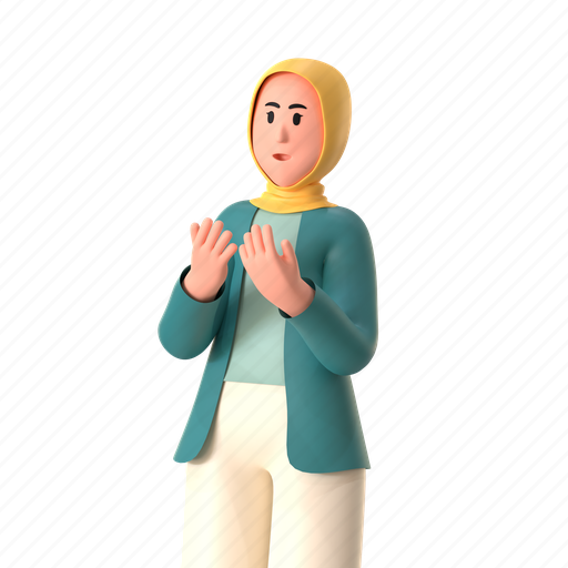 Praying, pray, prayer, worship, holy, female, muslim 3D illustration - Download on Iconfinder