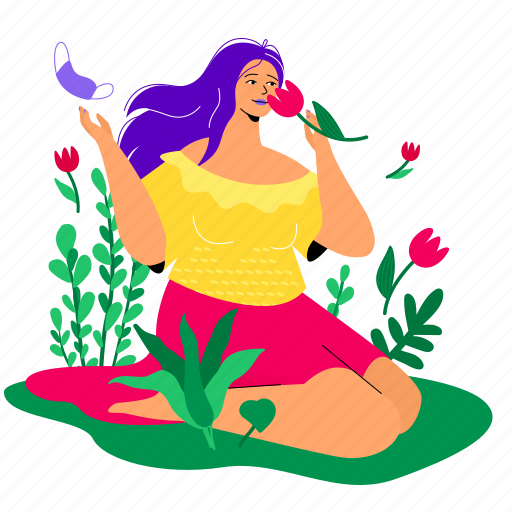 Breathe, face mask, free, flower, smell, woman, nature illustration - Download on Iconfinder