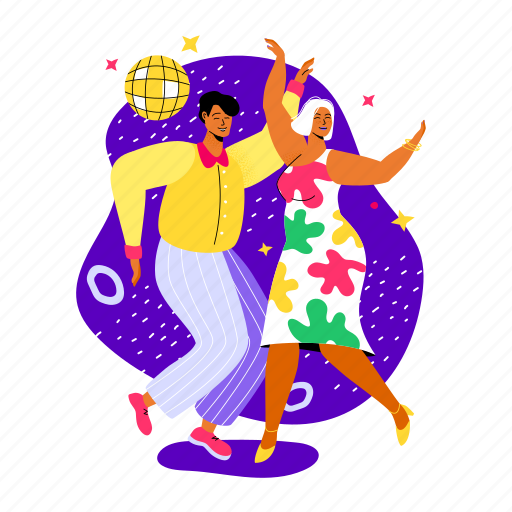 Disco, couple, dancing, woman, man, party illustration - Download on Iconfinder