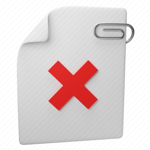 Delete, file, reject, wrong, document 3D illustration - Download on Iconfinder