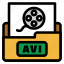 avi, filled outline, flat color, movie file, play, filetype, player 