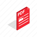 document, file, format, internet, isometric, page, pdf 
