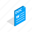 doc, document, element, file, format, isometric, page 