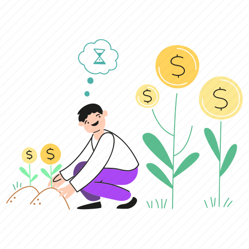 Grow, investing, finance, plant, hourglass, crop, time illustration - Download on Iconfinder