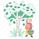 grow, finance, reach, dollar, banknote, currency, tree, business, money, basket, trees, grab