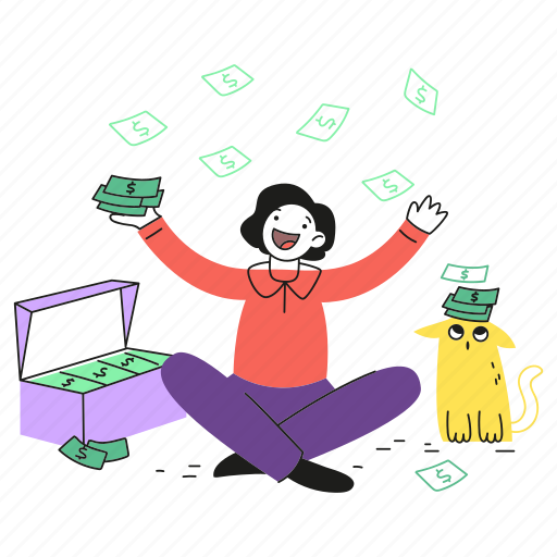 Becoming, finance, cat, safe, dollar, rich, rain illustration - Download on Iconfinder