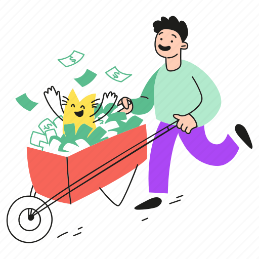 Pile, becoming, finance, cat, dollar, man, banknote illustration - Download on Iconfinder