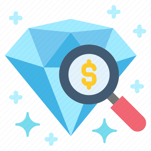 Diamond, value, magnifying, glass, quality, finance, money icon - Download on Iconfinder