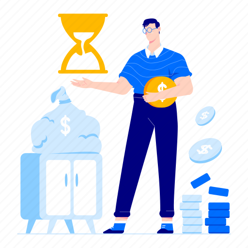 Workflow, time, is, money, hourglass, finance illustration - Download on Iconfinder