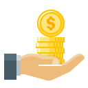 cash out, coins, hand, loan, loan money, money icon