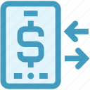 arrow, dollar, dollar sign, exchange, mobile, online payment, smartphone