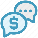 chat, chat bubble, conversation, dollar, sale offer, sign, talk