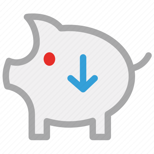 Down sign, piggy, piggy bank, savings icon - Download on Iconfinder