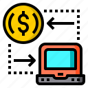 arrow, exchange, laptop, money, online, payment 