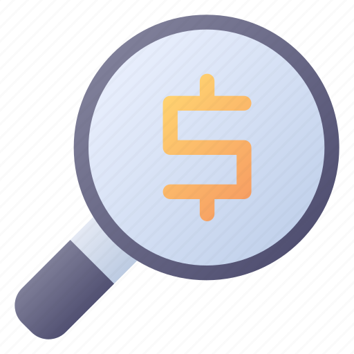 Magnifying, glass, currency, analysis, financial, finance icon - Download on Iconfinder