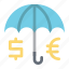 protection, insurance, money, currency, financial, umbrella 
