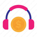 headphone, money, dollar, headset, cash, sound, earphone