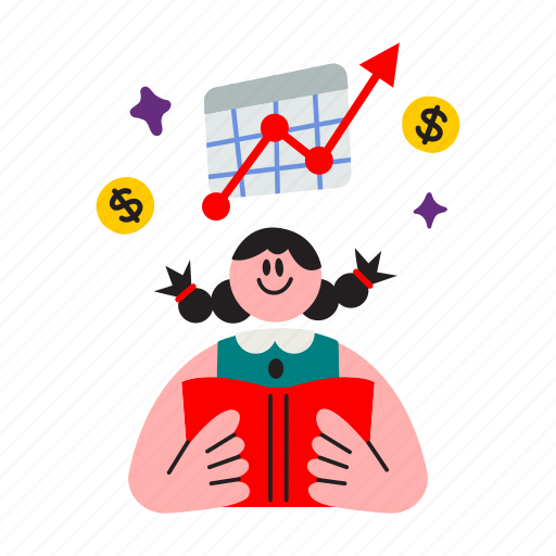 Girl, learning, money, chart, profit, money management, financial literacy icon - Download on Iconfinder