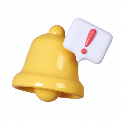 Warning, bell, alert, attention, sign, notification, alarm 3D illustration - Download on Iconfinder