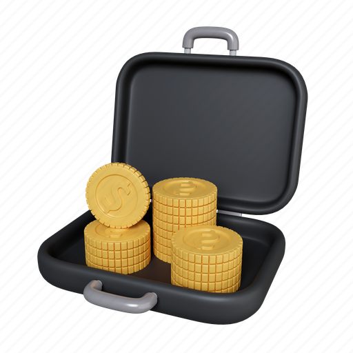 Coin, money, currency, finance, cash, investment, briefcase 3D illustration - Download on Iconfinder