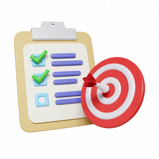 Target, achievement, aim, plan, check, goal, clipboard 3D illustration - Download on Iconfinder