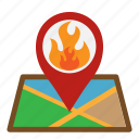 fire, map, coordinates, firefighter