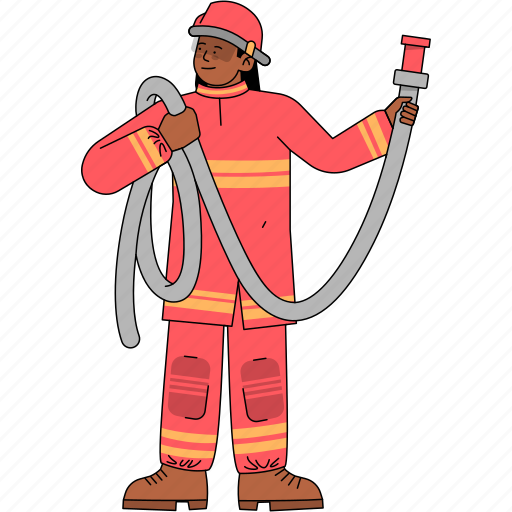 Firefighter, fireman, profession, fire, emergency, hose, fire station illustration - Download on Iconfinder