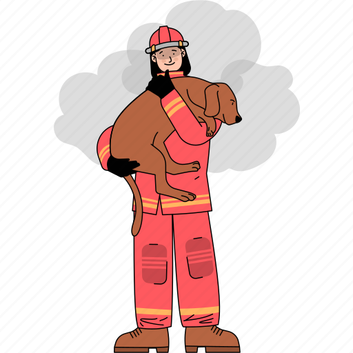 Firefighter, protection, fireman, profession, fire, emergency, dog illustration - Download on Iconfinder