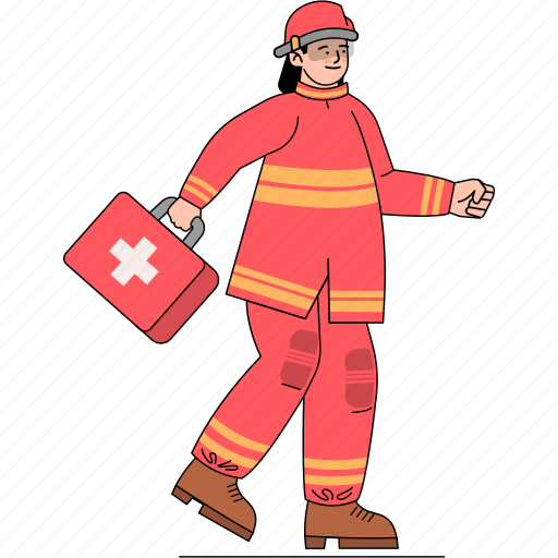 Firefighter, fireman, profession, emergency, medkit, medical, fire station illustration - Download on Iconfinder