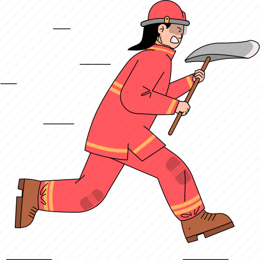 Firefighter, protection, fireman, profession, emergency, axe, run illustration - Download on Iconfinder