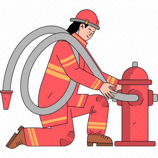 Firefighter, fireman, profession, emergency, hydrant, hose, fire station illustration - Download on Iconfinder