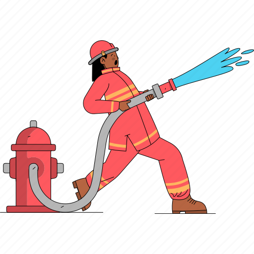 Firefighter, fireman, profession, emergency, hydrant, hose, water illustration - Download on Iconfinder